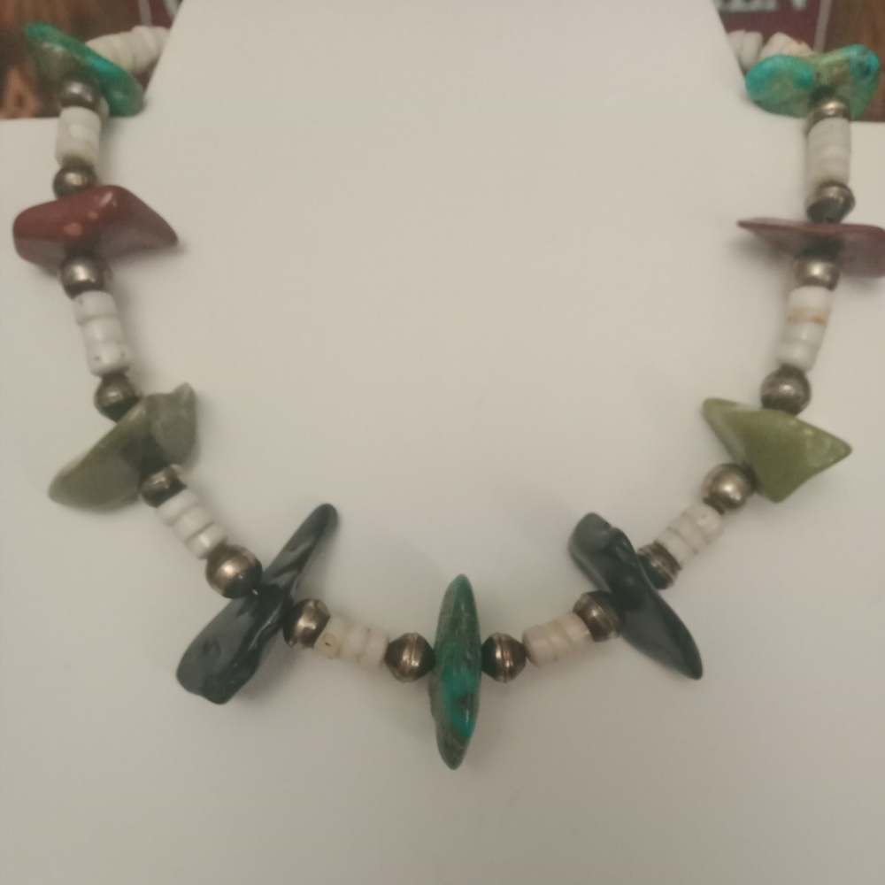 Vintage Old Pawn Native American heishi With stones Necklace
